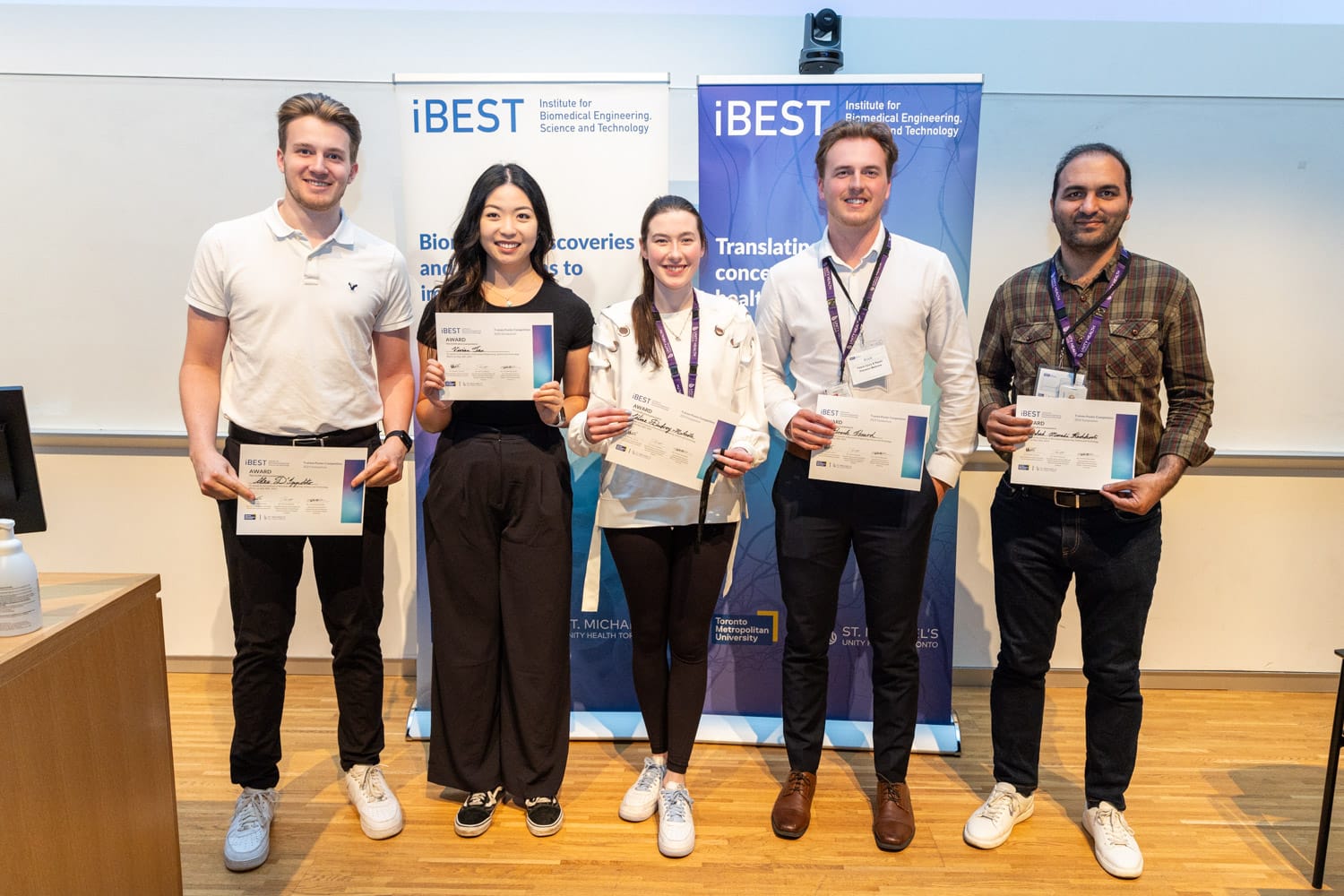 From left to right: Alex D'Ippolito, Vivian Tan, Celine Dubroy McArdle, Brock Hoard, Farshad Moradi Kashkooli